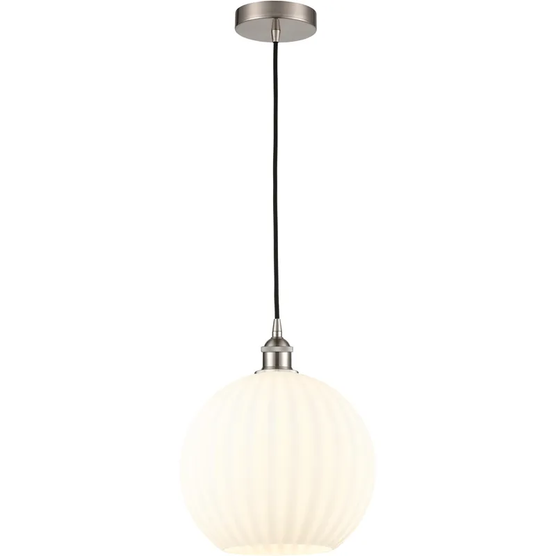 Edison White Venetian 1 Light 12 inch Brushed Satin Nickel Cord Hung Pendant Ceiling Light