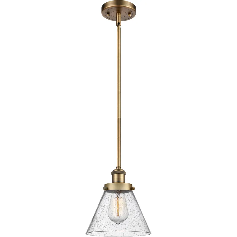 Ballston Large Cone LED 8 inch Brushed Brass Pendant Ceiling Light in Seedy Glass