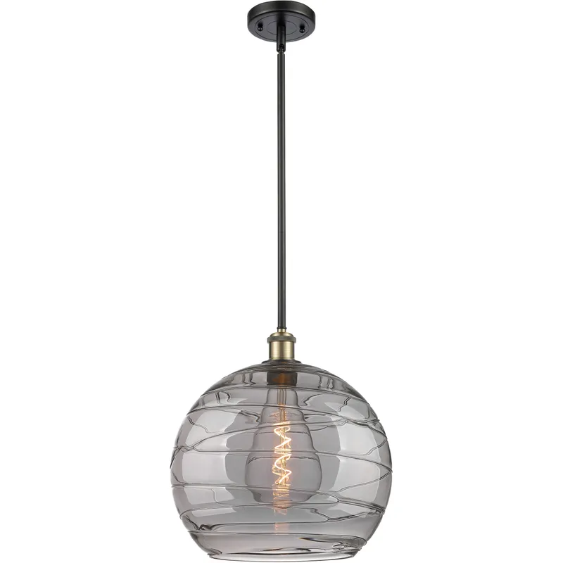Ballston Athens Deco Swirl 1 Light 13.75 inch Black Antique Brass Stem Hung Pendant Ceiling Light