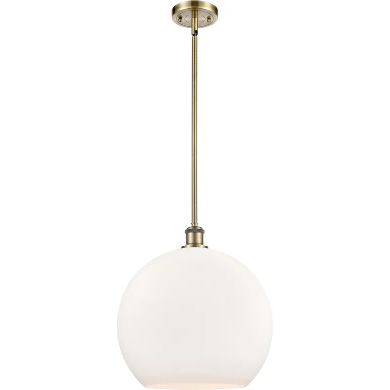 Ballston Athens 1 Light 14 inch Antique Brass Pendant Ceiling Light in Matte White Glass