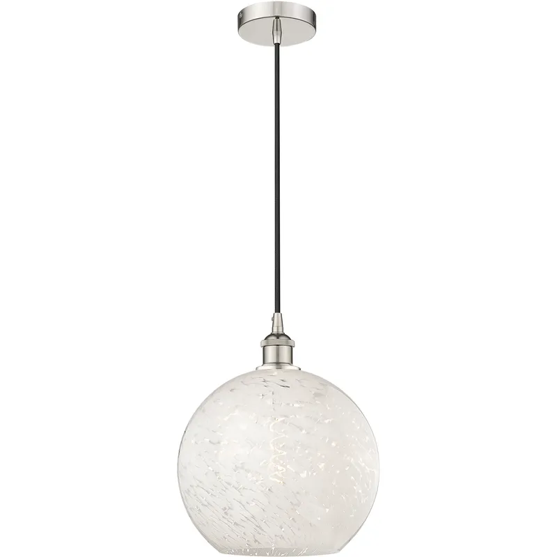 Edison White Mouchette 1 Light 12 inch Polished Nickel Cord Hung Pendant Ceiling Light