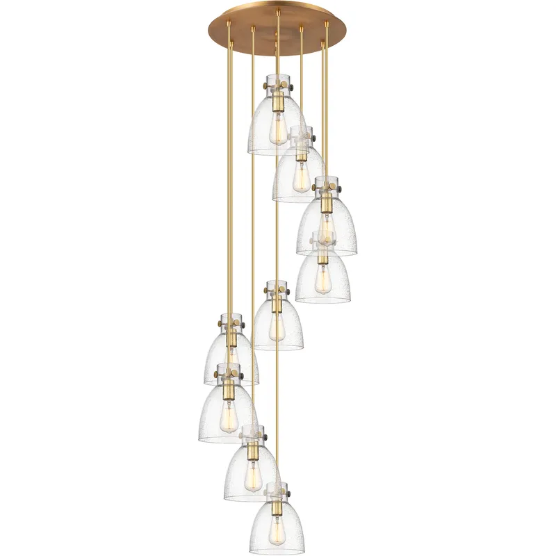 Newton Bell 9 Light 22.13 inch Brushed Brass Multi Pendant Ceiling Light in Seedy Glass
