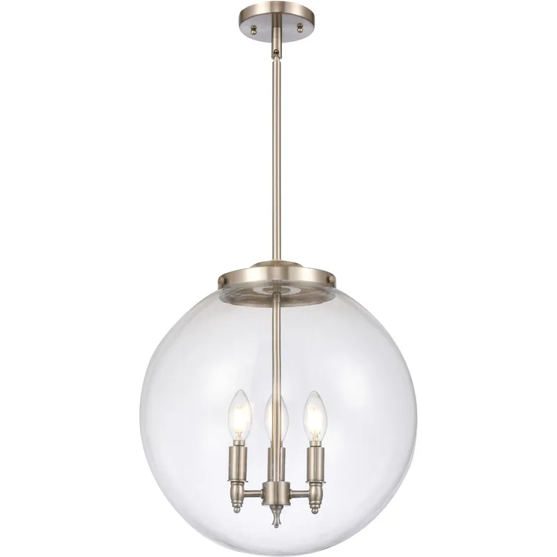 Franklin Restoration Beacon 3 Light 16 inch Brushed Satin Nickel Statement Pendant Ceiling Light in Incandescent, Clear