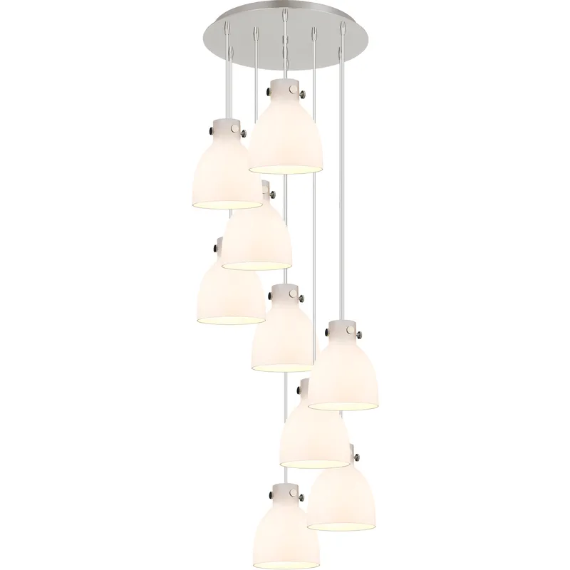 Newton Bell 9 Light 22.13 inch Polished Nickel Multi Pendant Ceiling Light in White Glass