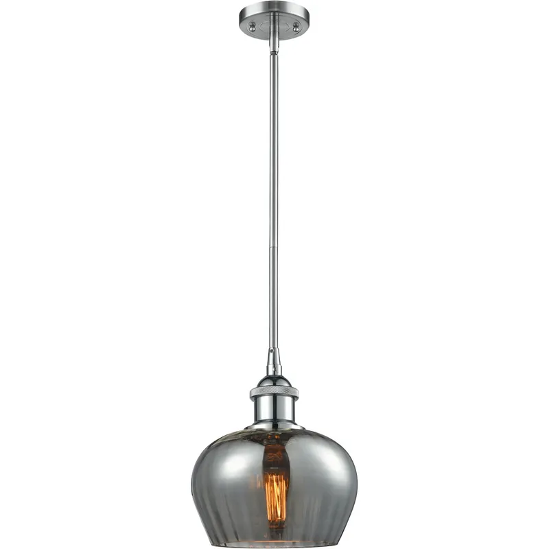 Ballston Fenton LED 7 inch Polished Chrome Pendant Ceiling Light in Plated Smoke Glass, Ballston