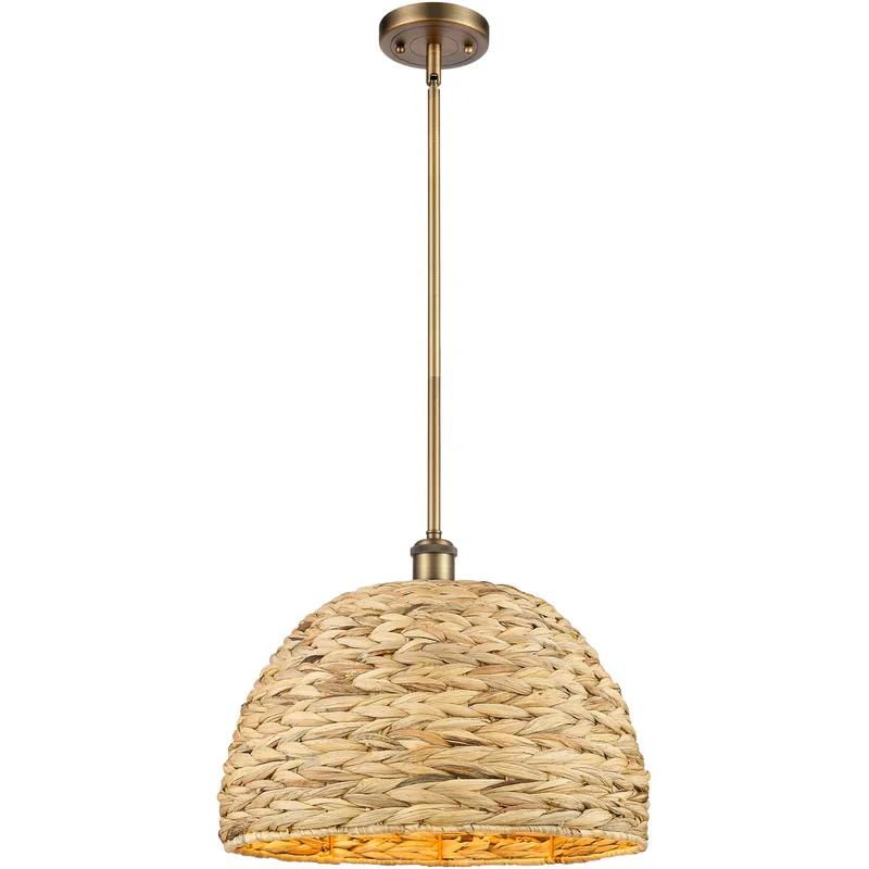 Woven Rattan 1 Light 15.75 inch Brushed Brass Pendant Ceiling Light