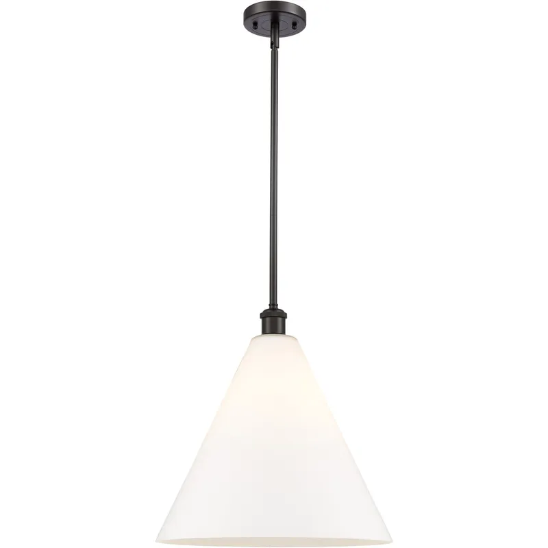 Ballston Cone LED 16 inch Oil Rubbed Bronze Pendant Ceiling Light in Matte White Glass