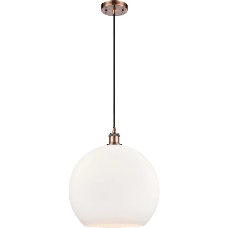 Ballston Athens LED 13.75 inch Antique Copper Pendant Ceiling Light in Matte White Glass, Black Textured