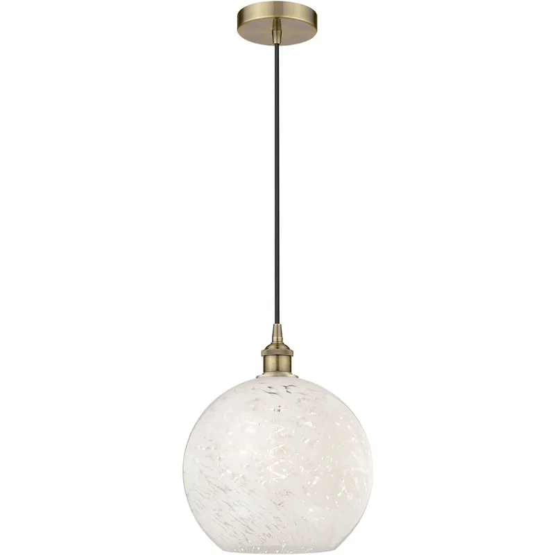 Edison White Mouchette 1 Light 12 inch Antique Brass Cord Hung Pendant Ceiling Light