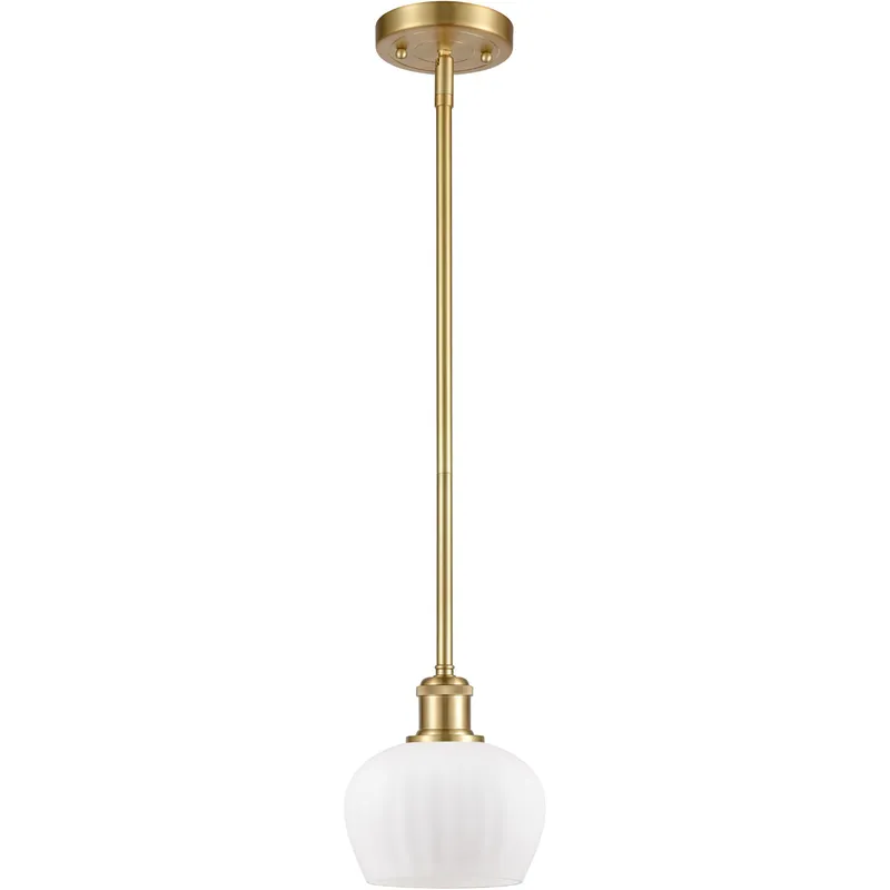 Ballston Fenton LED 7 inch Satin Gold Pendant Ceiling Light in Matte White Glass, Ballston