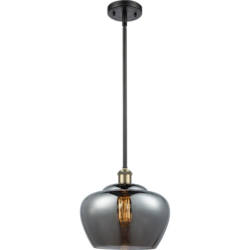 Ballston Large Fenton 1 Light 11 inch Black Antique Brass Pendant Ceiling Light in Light Smoke Glass, Ballston