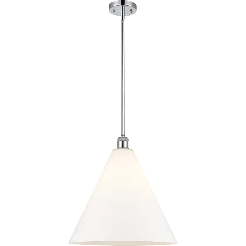 Ballston Cone LED 16 inch Polished Chrome Pendant Ceiling Light in Matte White Glass