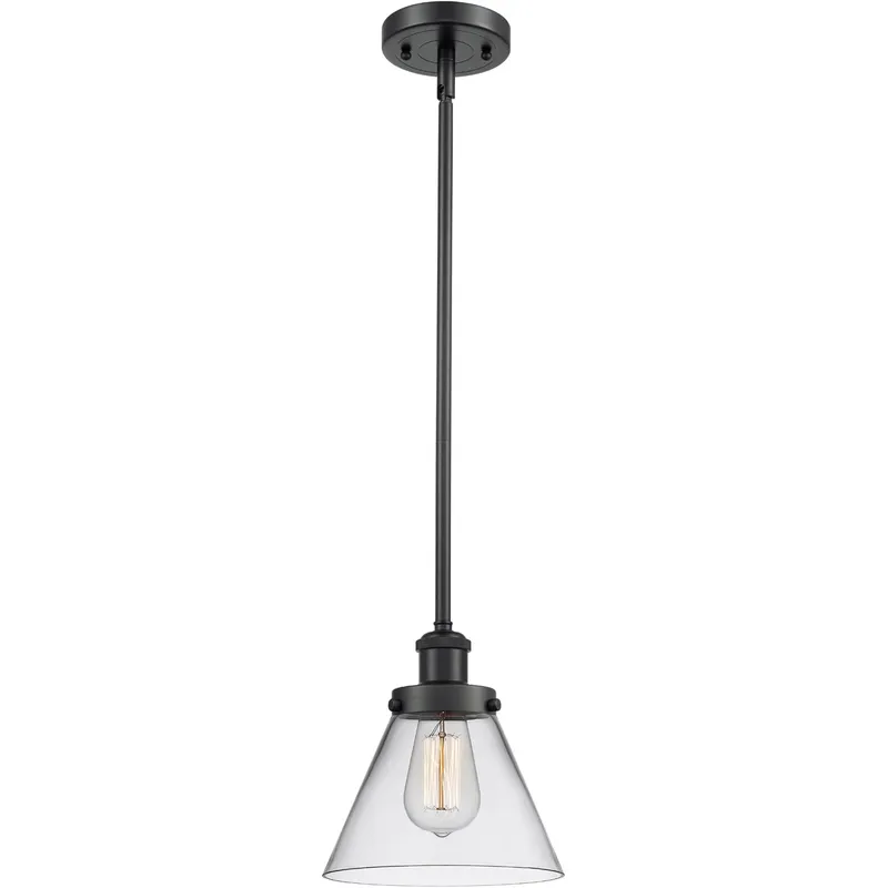 Ballston Large Cone LED 8 inch Matte Black Pendant Ceiling Light in Clear Glass, Ballston