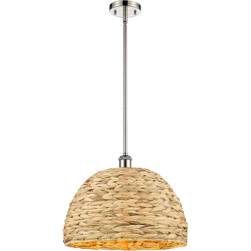 Woven Rattan 1 Light 15.75 inch Polished Nickel Pendant Ceiling Light