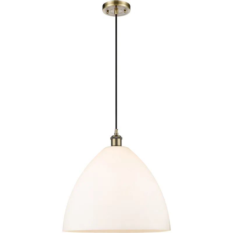 Ballston Dome LED 16 inch Antique Brass Pendant Ceiling Light in Matte White Glass, Black Textured