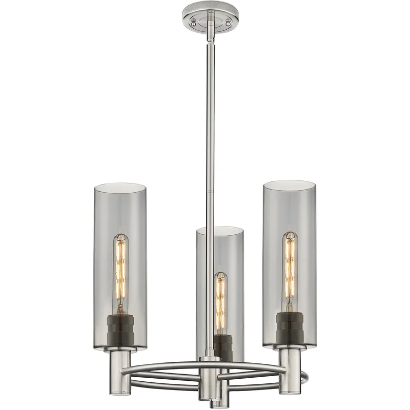 Crown Point 3 Light 18 inch Satin Nickel Pendant Ceiling Light in Light Smoke Glass