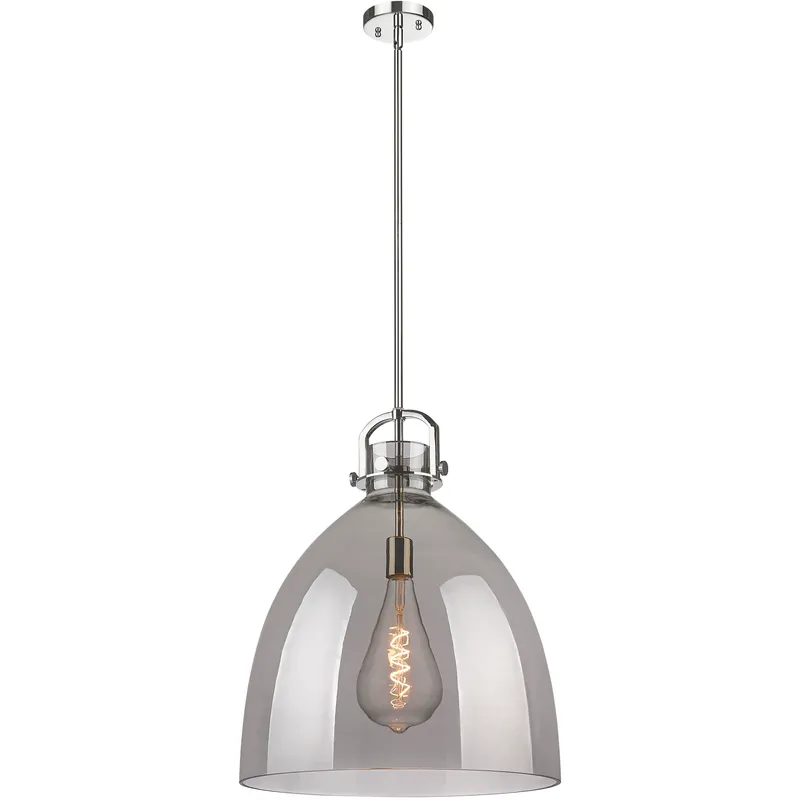 Newton Bell 1 Light 18 inch Polished Nickel Pendant Ceiling Light in Light Smoke Glass