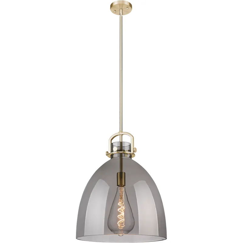 Newton Bell 1 Light 16 inch Champagne Bronze Pendant Ceiling Light in Light Smoke Glass