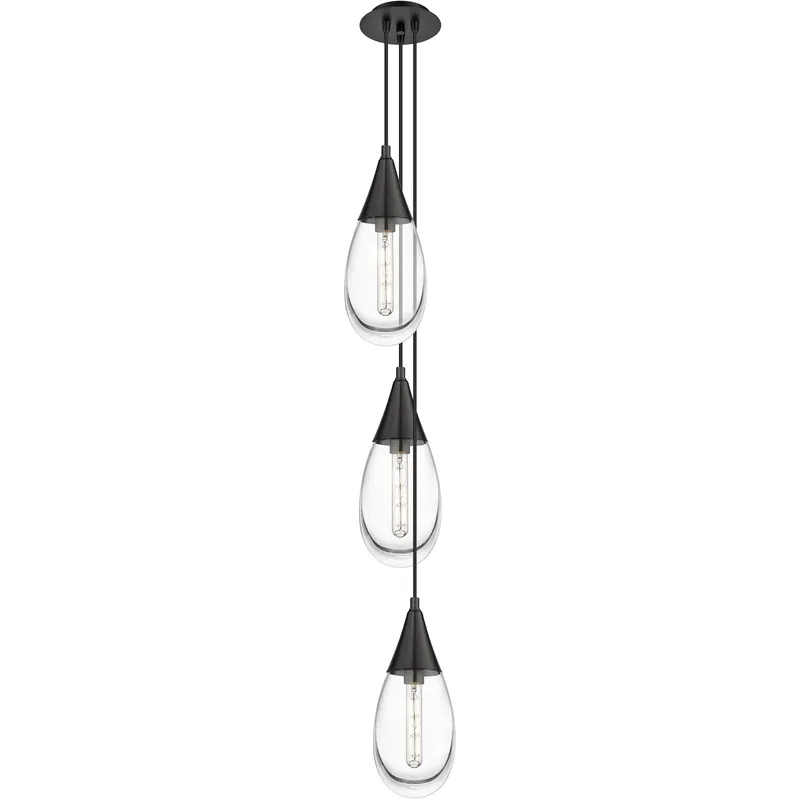 Malone 3 Light 8 inch Matte Black Multi Pendant Ceiling Light in Clear Glass