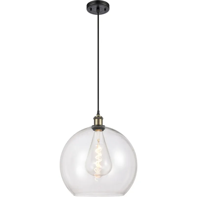 Ballston Athens LED 13.75 inch Black Antique Brass Pendant Ceiling Light in Clear Glass, Black Textured