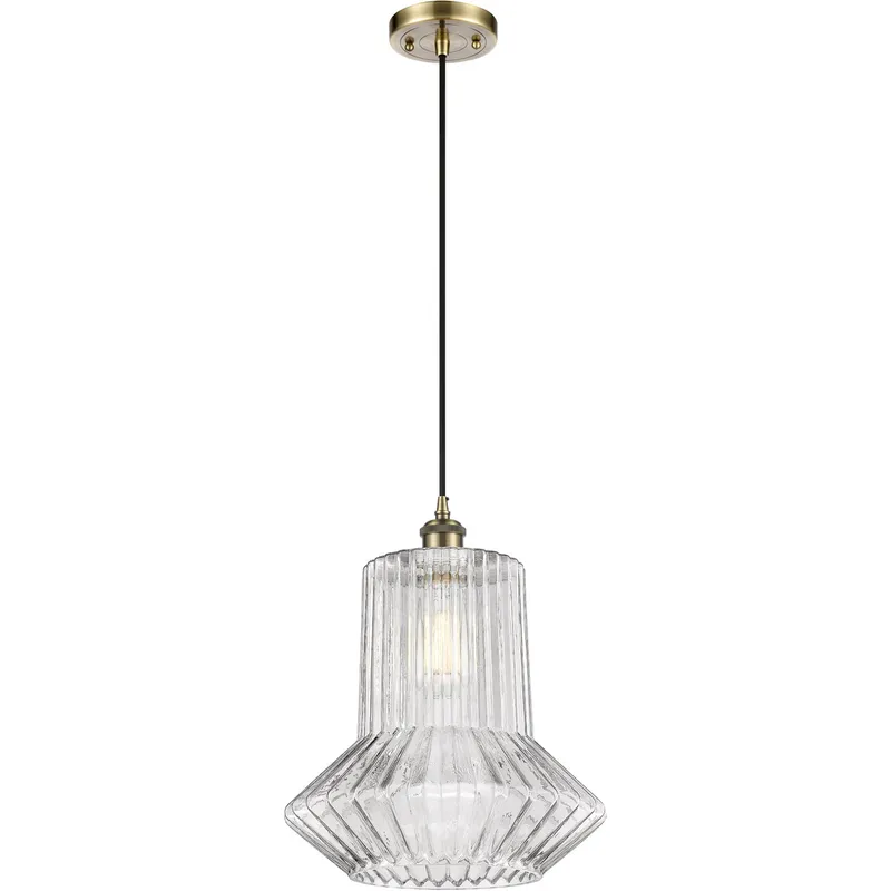 Ballston Springwater 1 Light 12 inch Antique Brass Pendant Ceiling Light in Incandescent, Clear Spiral Fluted Glass, Ballston