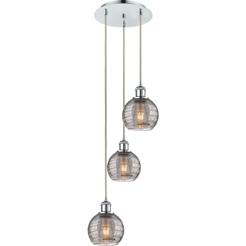 Ballston Athens Deco Swirl 3 Light 12.38 inch Polished Chrome Cord Hung Multi Pendant Ceiling Light