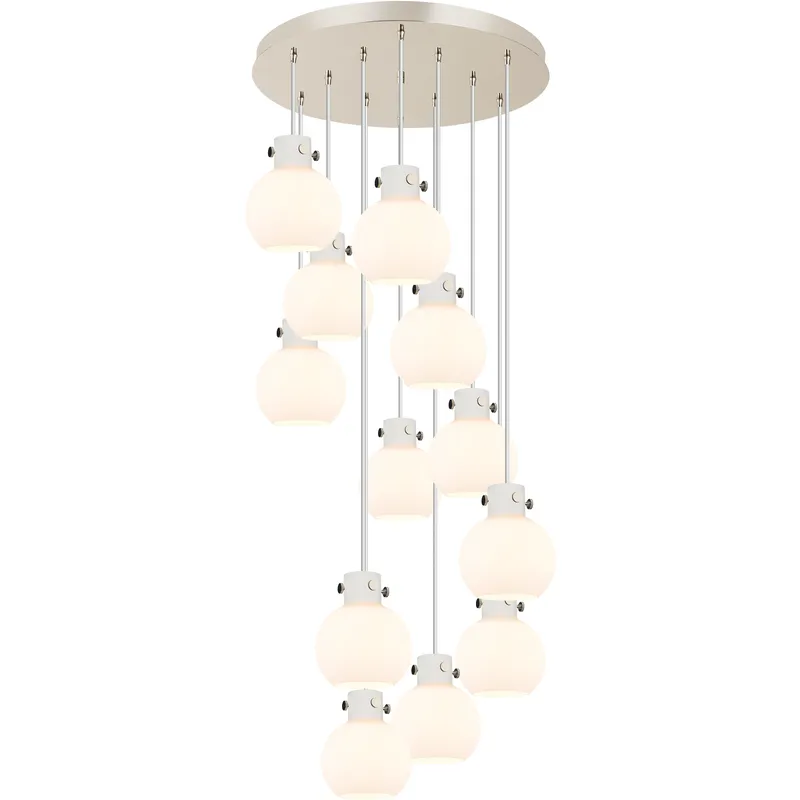 Newton Sphere 12 Light 27.25 inch Polished Nickel Multi Pendant Ceiling Light in White Glass