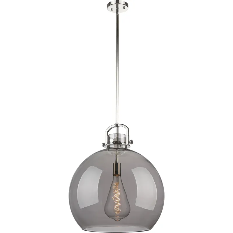 Newton Sphere 1 Light 18 inch Polished Nickel Pendant Ceiling Light in Light Smoke Glass