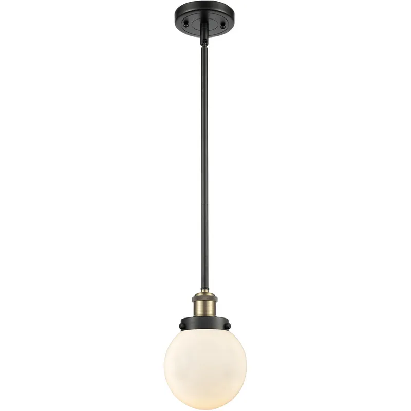 Ballston Beacon LED 6 inch Black Antique Brass Pendant Ceiling Light in Matte White Glass