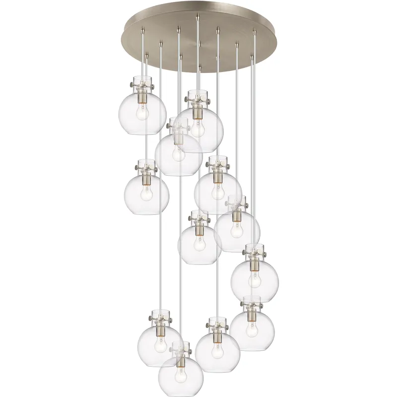 Newton Sphere 12 Light 27.25 inch Brushed Satin Nickel Multi Pendant Ceiling Light in Clear Glass