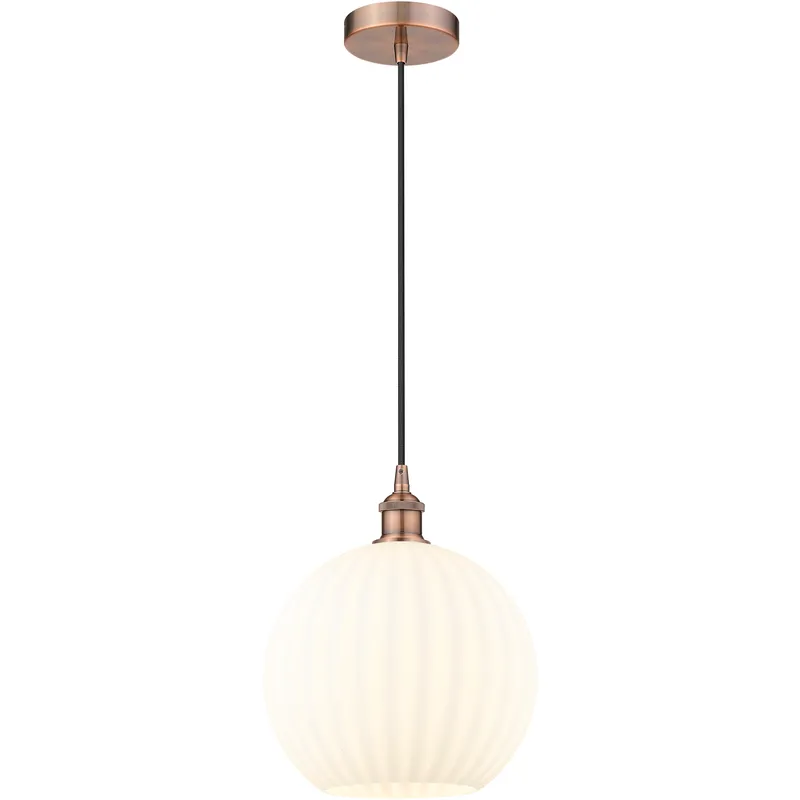 Edison White Venetian 1 Light 12 inch Antique Copper Cord Hung Pendant Ceiling Light