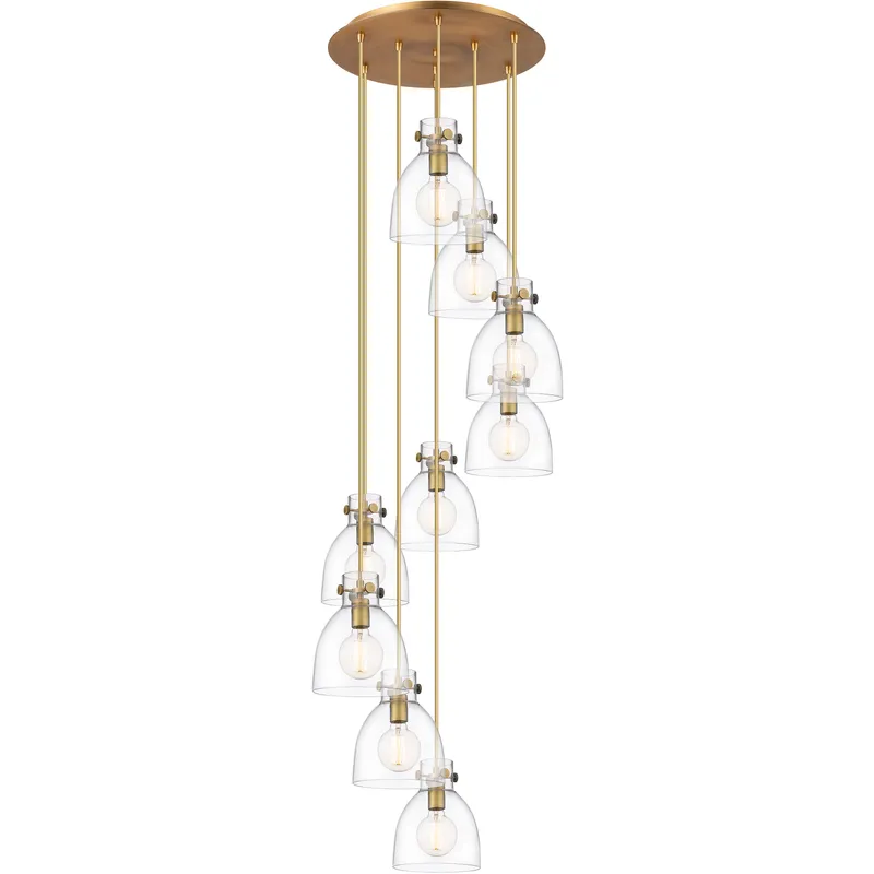 Newton Bell 9 Light 22.13 inch Brushed Brass Multi Pendant Ceiling Light in Clear Glass