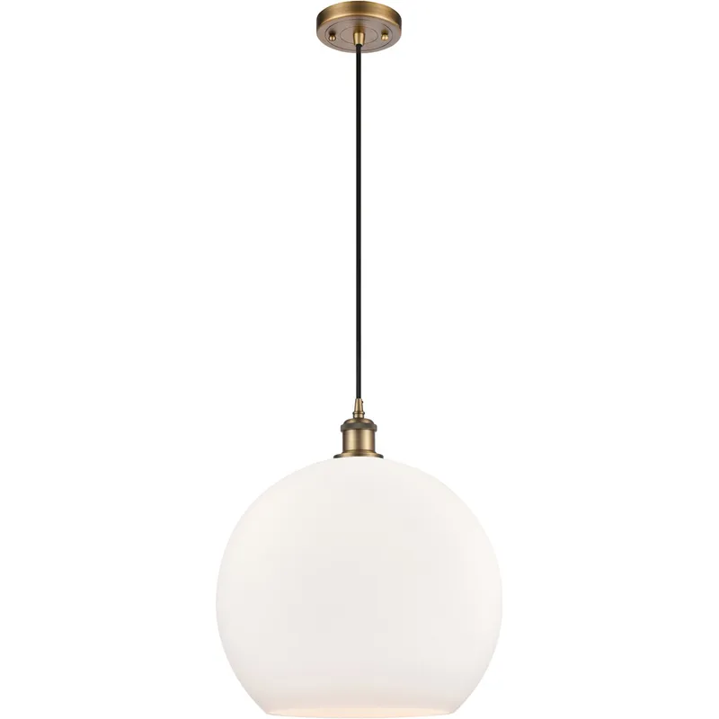 Ballston Athens LED 13.75 inch Brushed Brass Pendant Ceiling Light in Matte White Glass, Black Textured