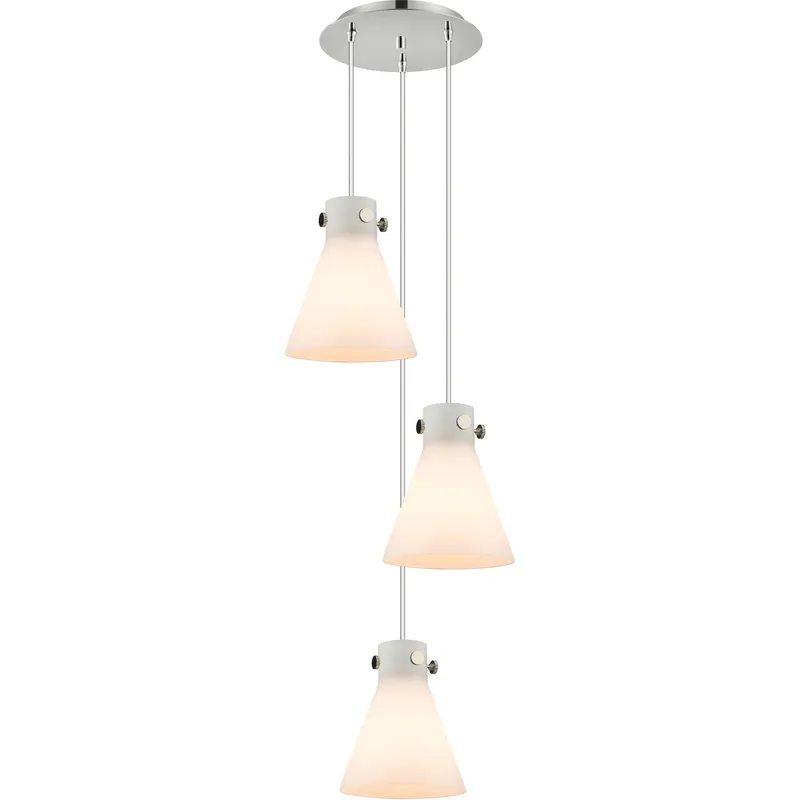 Newton Cone 3 Light 15.5 inch Polished Nickel Multi Pendant Ceiling Light in White Glass