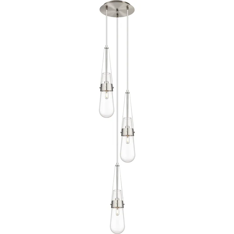 Milan 3 Light 11.88 inch Brushed Satin Nickel Multi Pendant Ceiling Light in Clear Glass