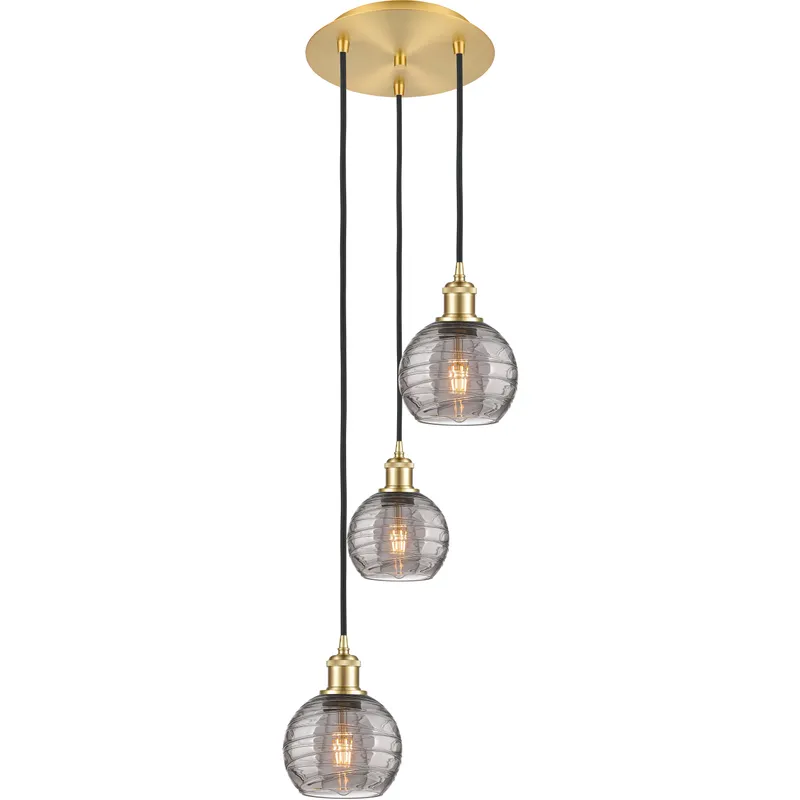 Ballston Athens Deco Swirl 3 Light 12.38 inch Satin Gold Cord Hung Multi Pendant Ceiling Light