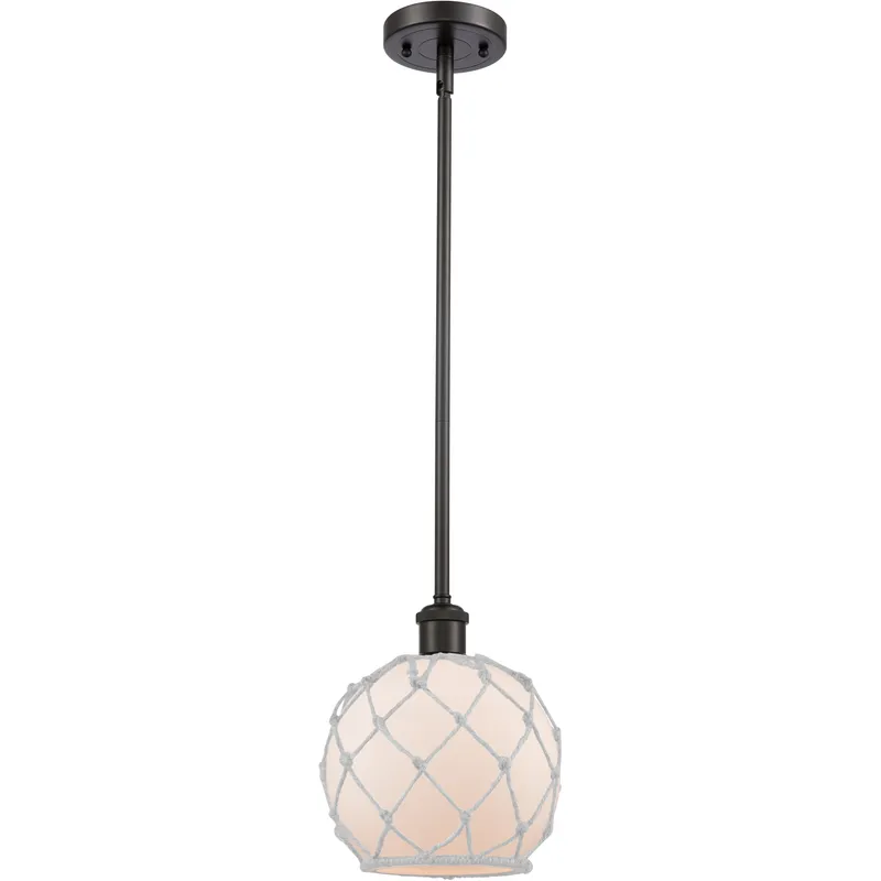 Ballston Farmhouse Rope LED 8 inch Oil Rubbed Bronze Pendant Ceiling Light in White Glass with White Rope, Ballston