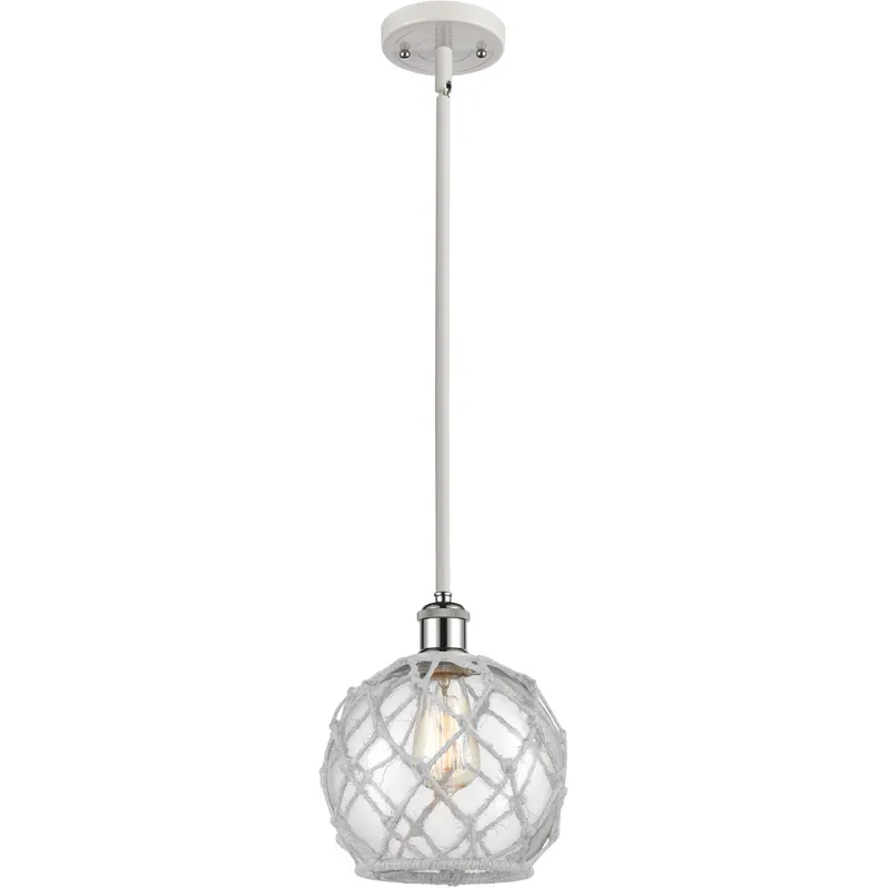 Ballston Farmhouse Rope LED 8 inch White and Polished Chrome Pendant Ceiling Light in Clear Glass with White Rope, Ballston