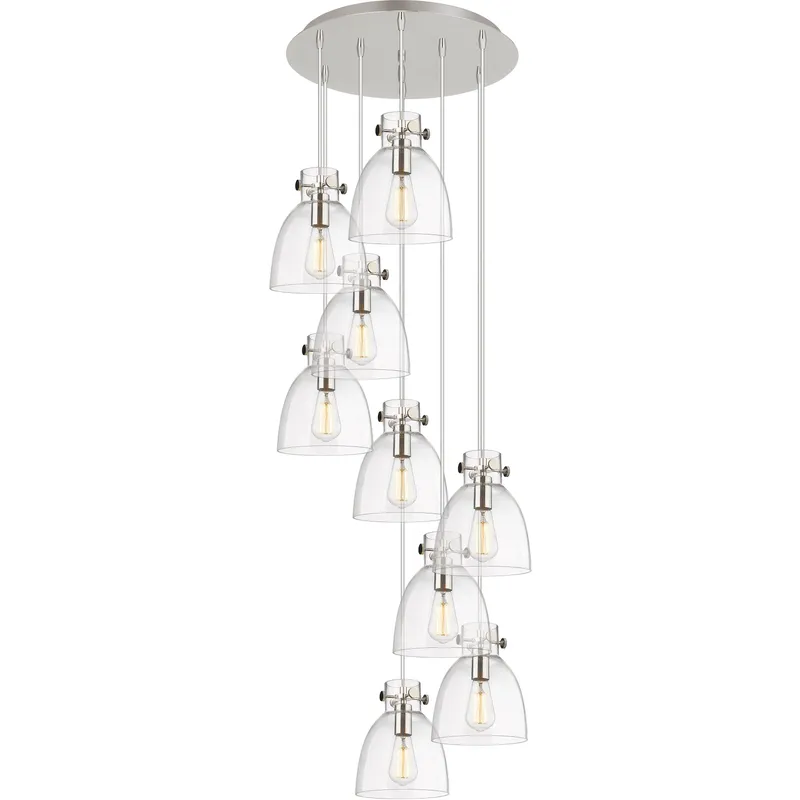 Newton Bell 9 Light 22.13 inch Polished Nickel Multi Pendant Ceiling Light in Clear Glass