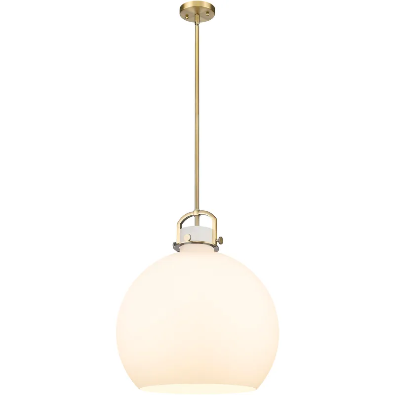 Newton Sphere 1 Light 18 inch Brushed Brass Pendant Ceiling Light in Matte White Glass