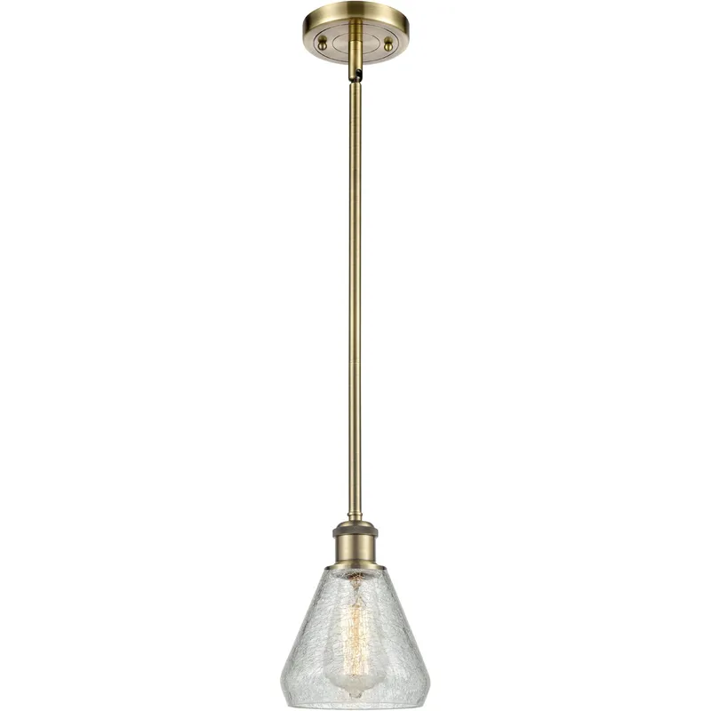 Ballston Conesus 1 Light 6 inch Antique Brass Pendant Ceiling Light in Incandescent, Clear Crackle Glass, Ballston