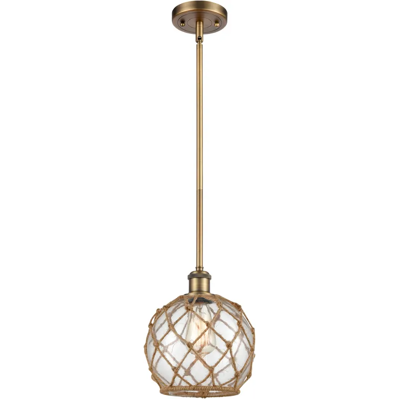 Ballston Farmhouse Rope LED 8 inch Brushed Brass Pendant Ceiling Light in Clear Glass with Brown Rope, Ballston