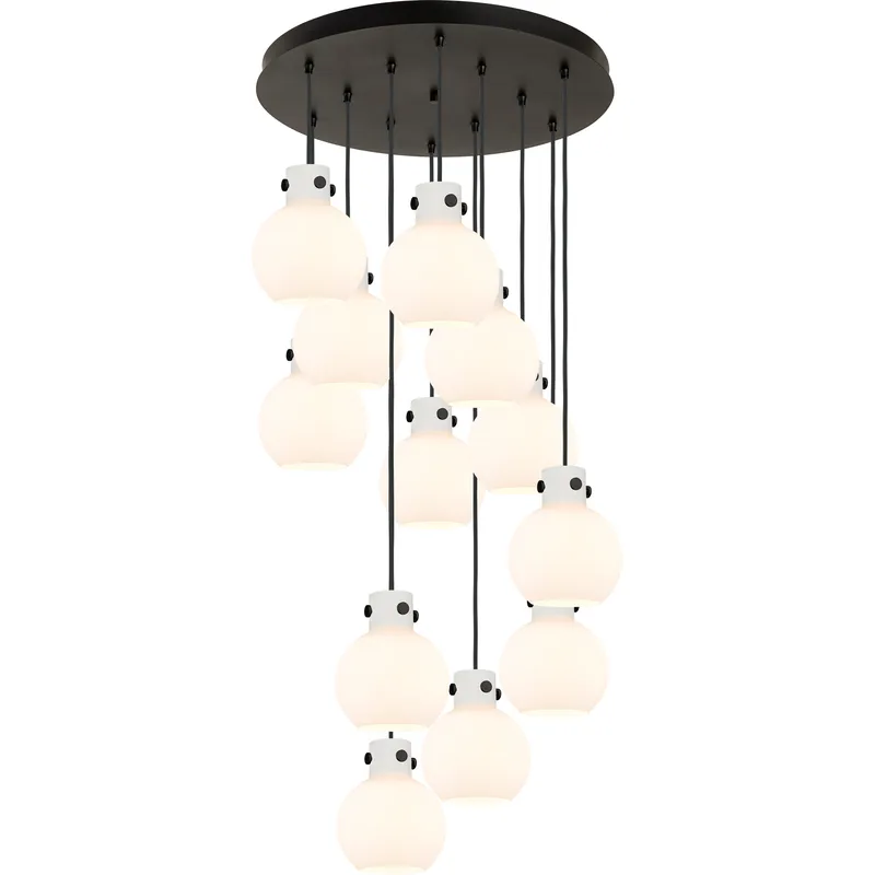 Newton Sphere 12 Light 27.25 inch Matte Black Multi Pendant Ceiling Light in White Glass
