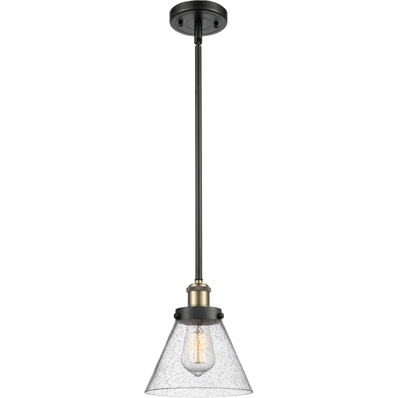 Ballston Large Cone LED 8 inch Black Antique Brass Pendant Ceiling Light in Seedy Glass
