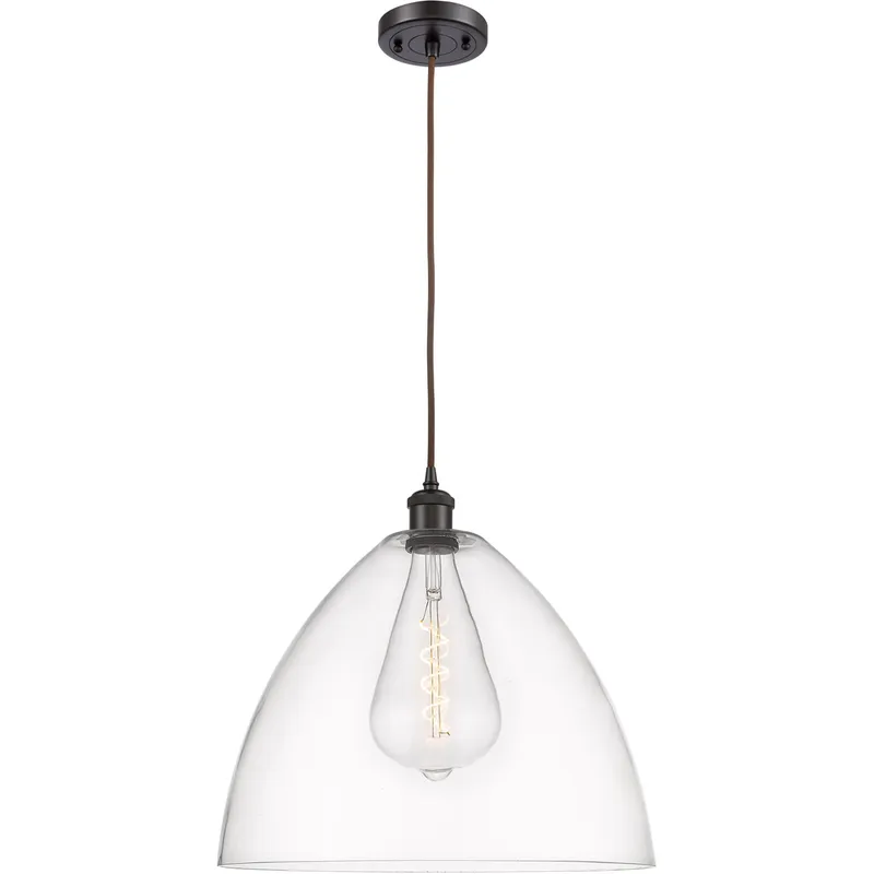 Ballston Dome LED 16 inch Oil Rubbed Bronze Pendant Ceiling Light in Clear Glass, Black Textured