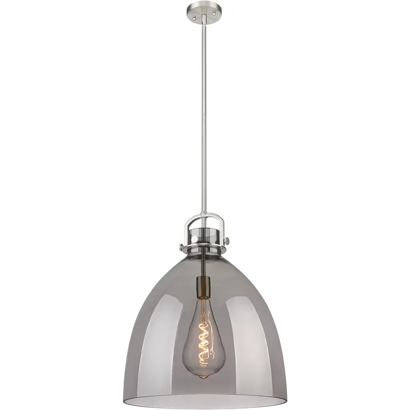 Newton Bell 1 Light 18 inch Satin Nickel Pendant Ceiling Light in Light Smoke Glass