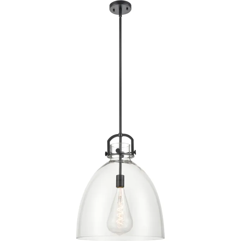 Newton Bell 1 Light 16 inch Matte Black Pendant Ceiling Light in Clear Glass