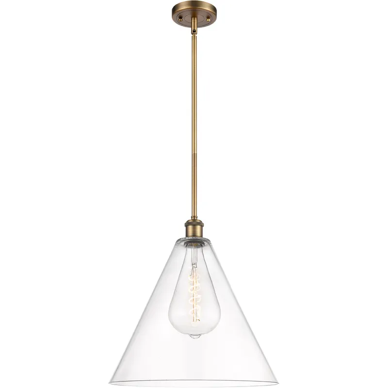 Ballston Cone LED 16 inch Brushed Brass Pendant Ceiling Light in Clear Glass