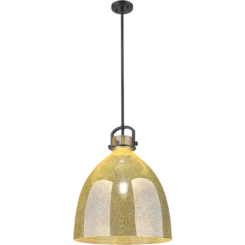 Newton Bell 1 Light 18 inch Matte Black Pendant Ceiling Light in Mercury Glass