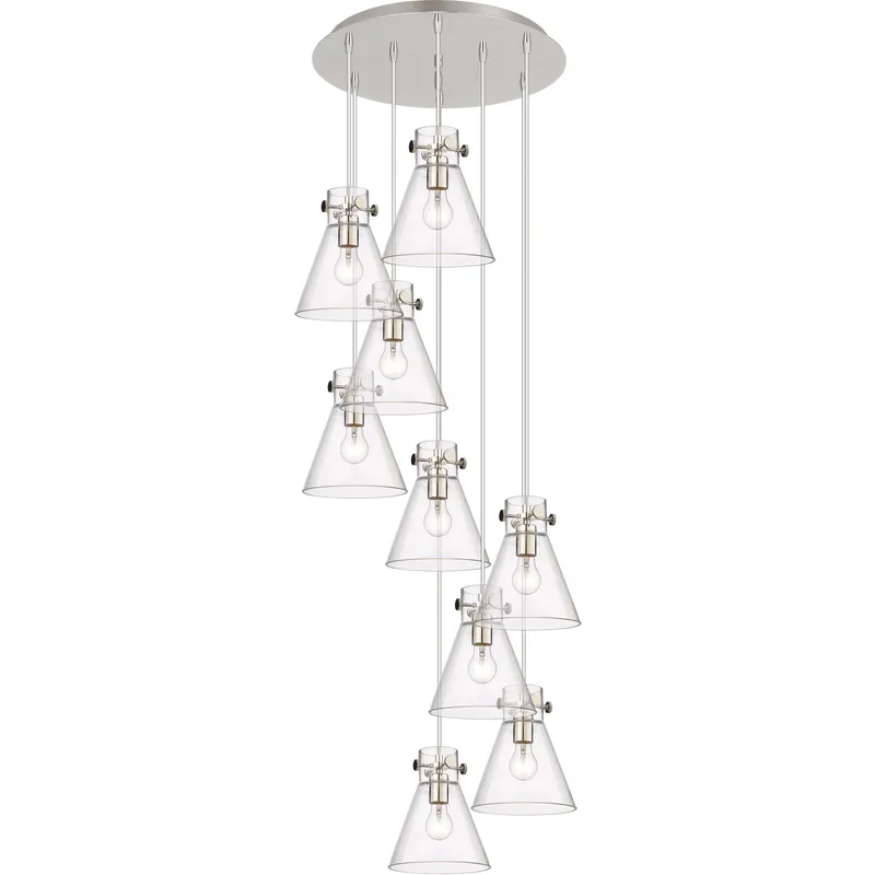 Newton Cone 9 Light 22.13 inch Polished Nickel Multi Pendant Ceiling Light in Clear Glass